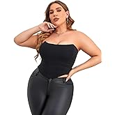 SOLY HUX Women's Plus Size Lace up Overbust Bandeau Corset Top Strapless Shapewear Bustier Tube Tops