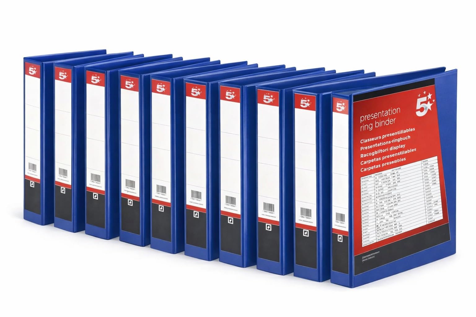 5 Star Office A4 Presentation Ring Binder Pack of 10 – Polypropylene 38mm 4D-Ring Blue