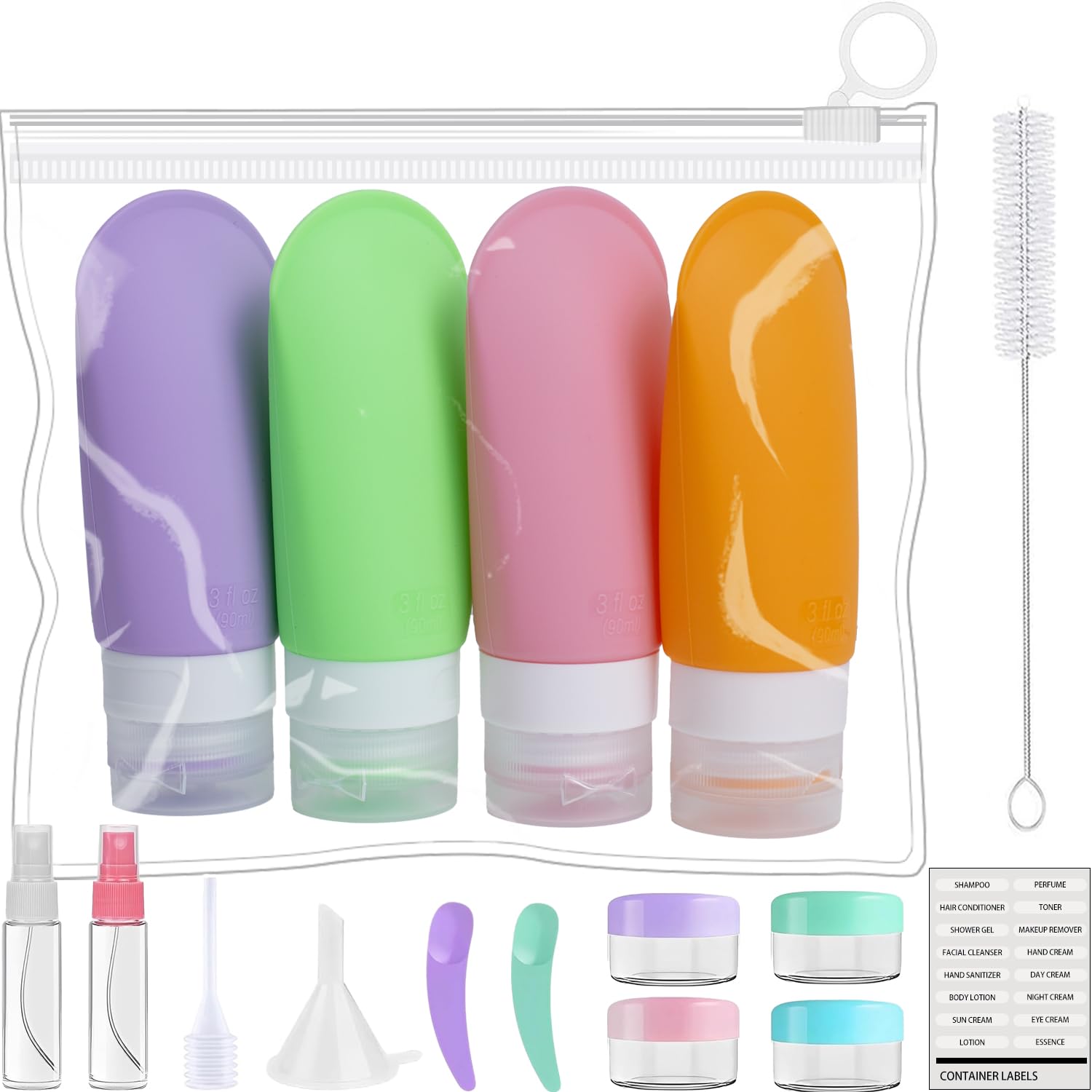 MOLHEM 17 Pack Travel Bottles Set for Toiletries, Silicone Travel Accessories Bottles for Shampoo Conditioner Lotion Body Wash Leak Proof Silicone Squeezable 3 Oz