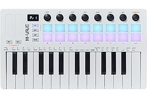 M-VAVE 25 Keys 16 Backlit Drum Pads MIDI Keyboard – Professional Beat Maker and Keytar for Keyboard Music Production Builtin Battery Wireless Connect White