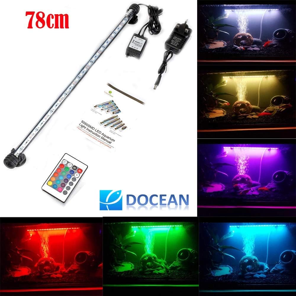 DOCEAN GreenSun 78CM Aquarium Light RGB Remote Colour Changing LED Fish Tank Light Underwater Submersible Crystal Glass Lighting