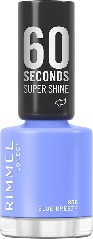 Rimmel 60 Seconds Super Shine Smalto, Smalto asciugatura rapida, Colore vibrante, A lunga tenuta, 8 ml, 856 Blue Breeze