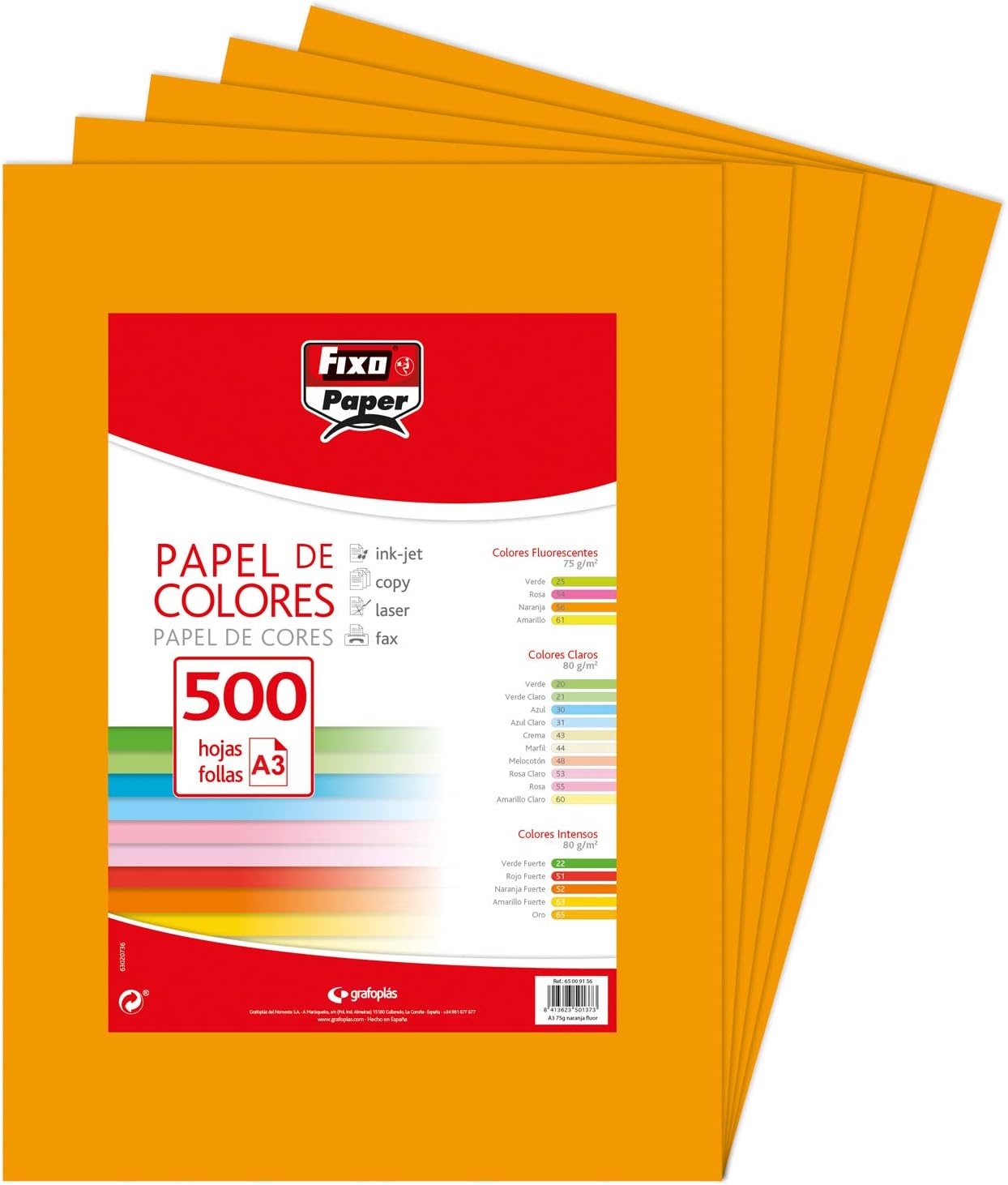 Fixo Sheets 75 g, Paper, Flúor Orange, A3, Fluorescent Orange