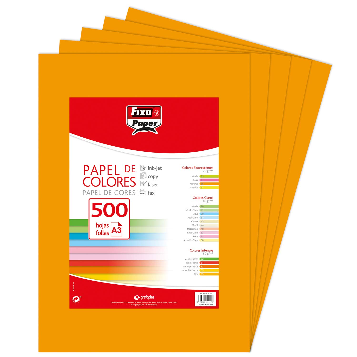 Fixo Sheets 75 g, Paper, Flúor Orange, A3