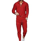 Kubsid Mens Tracksuit Set 2 Piece Long Sleeve Polo Shirt and Pants Jogging Sweatsuits Sets Casual Fashion Vacation Outfits Loungewear Red Size S