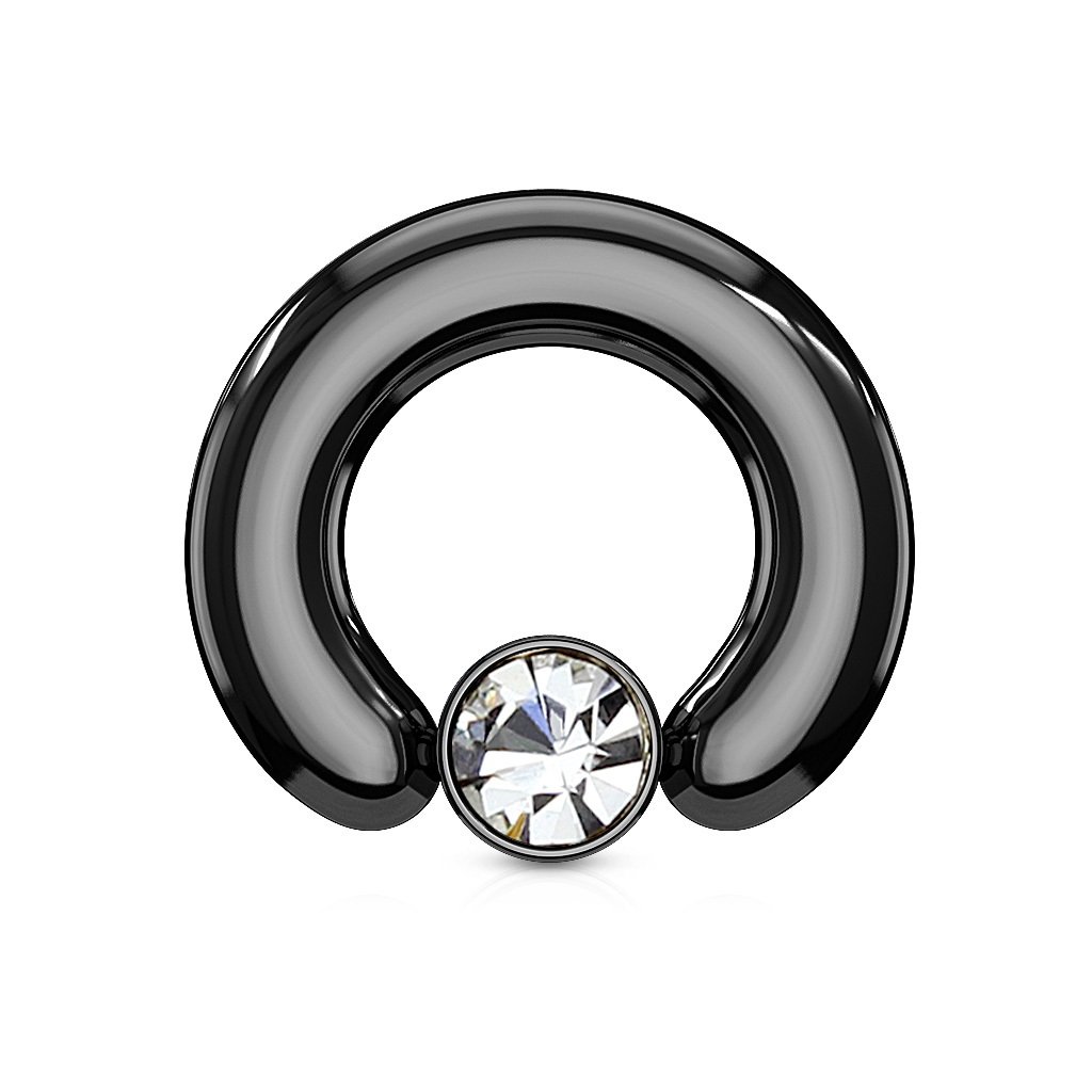 PiercedOff Black IP over 316L Surgical Steel Big Gauge 5mm BCR with 7mm Round Clear Crystal Ball - Ring Size 14mm