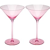 Paris Hilton Martini Glass Set, Handmade Glass Collection in Paris Signature Pink, Perfect for Parties and Special Occasions, Serve Iconic Martinis, Mocktails and More, 8-Ounce, 2-Piece Set, Pink