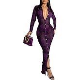 JerXox Womens Sexy Sheer Mesh Stretchy Printed Maxi Dresses Button Down Swimwear Cover Ups