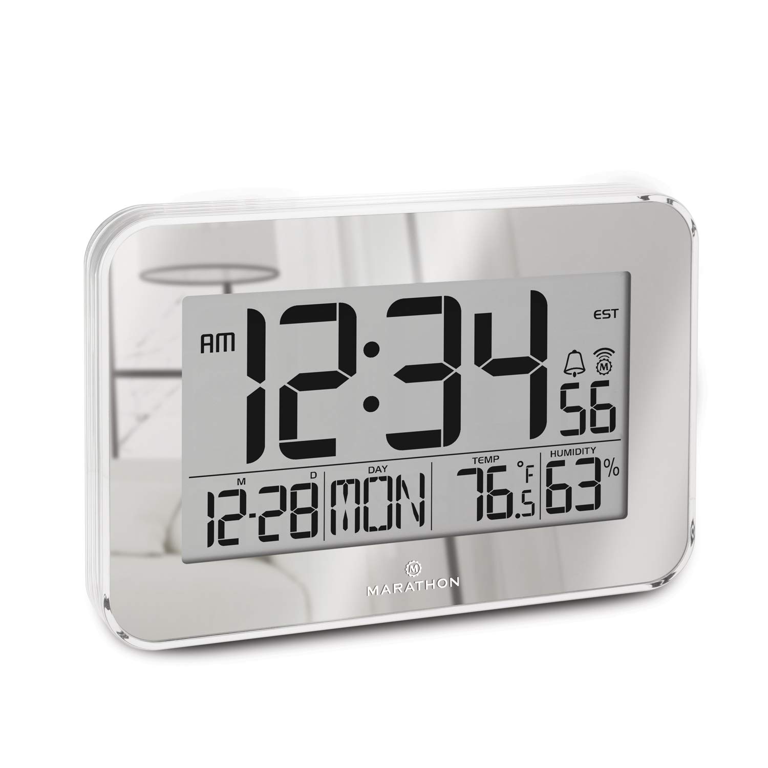 Marathon CL030060SV Atomic Wall Clock with Alarm, Snooze