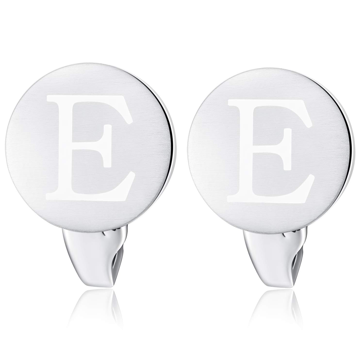 HONEY BEAR Initial Alphabet Letter Cufflinks for Men, Brushed Silver Round Shape Wedding Business Gifts, A - Z (E)