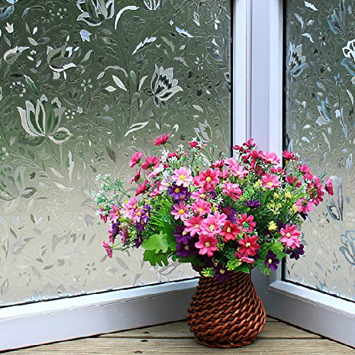 Leyden 24-by-72-Inch Cut Glass Tulips Pattern No-Glue 3D Static Decorative Glass Window Films