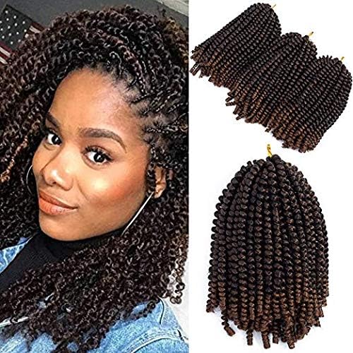 3 Pack Spring Twist Crochet Braids Bomb Twist Crochet Hair Ombre Brown 8 Inch Synthetic Fluffy Hair Extension (T1B 30)