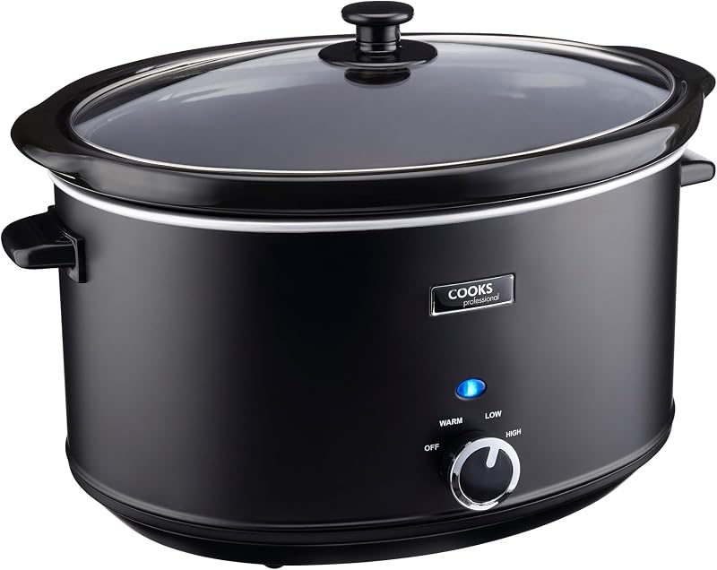 Cooks Professional 8L Slow Cooker with Glass Lid 2 Heat Settings Keep Warm