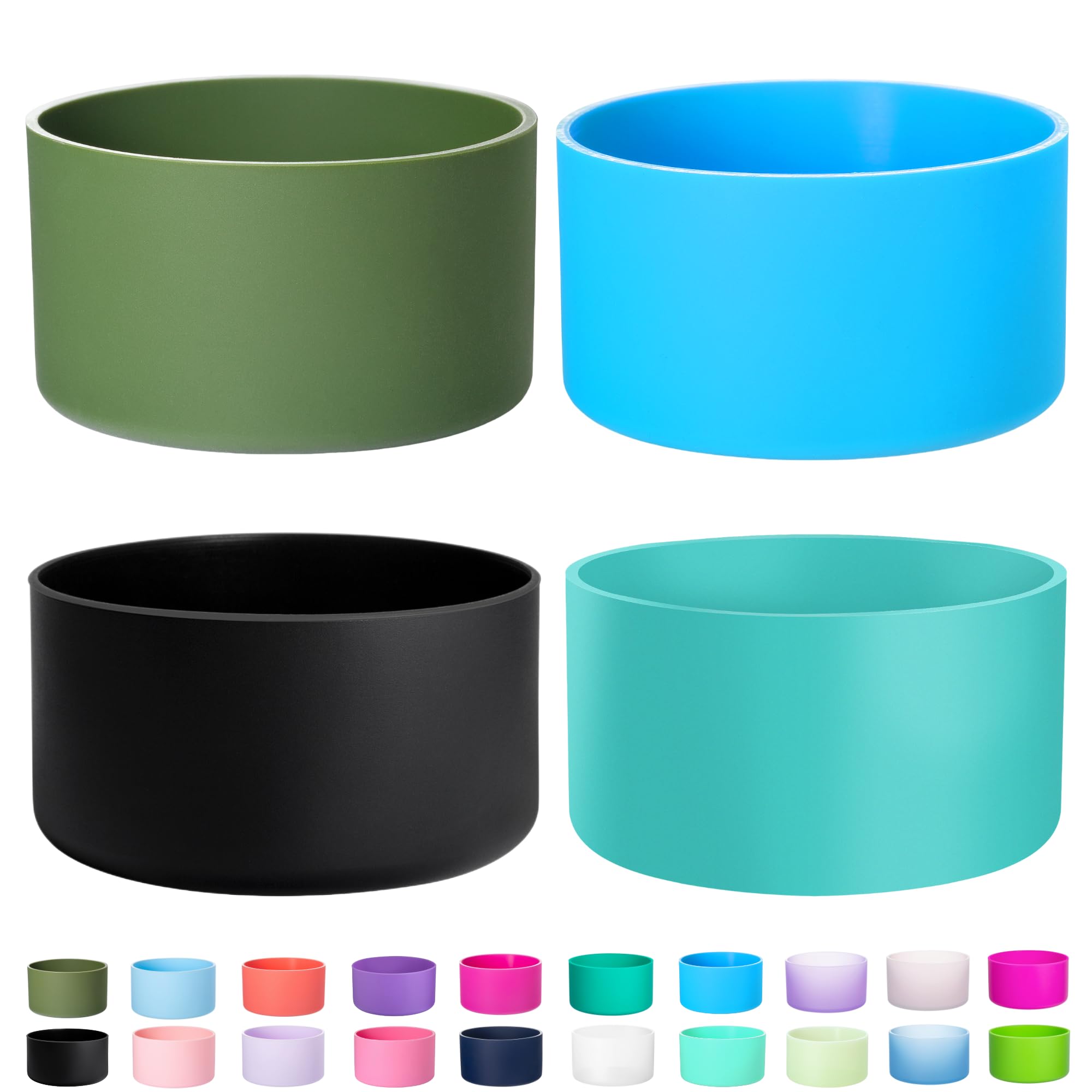 Photo 1 of LONPARRY 4-Pack Silicone Boot for Stanley Cup Quencher IceFlow Rubber Bottom Sleeve Protector for Stanley Tumbler Car Travel Cup Bottle Bottom (Olive Gree+Black+Turquoise+Blue Lagoon)