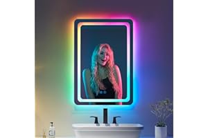 LUXFURNI LED Bathroom Mirror with Lights, RGB Lighted Vanity Mirrors for Bathroom Wall, Backlit and Front Light, Dimmable Touch Screen Mirror Tempered Glass, 16 x 24 Inch