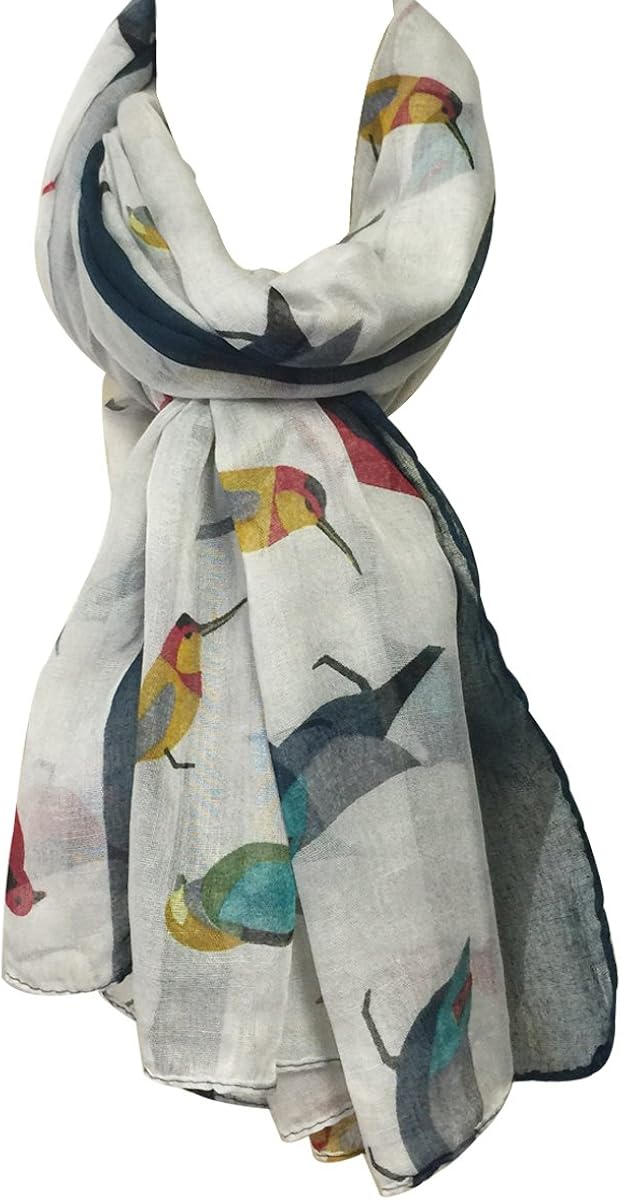 Wrapables Soft Viscose Bird Print Multi-Style Scarf Wrap Shawl Sarong Steel Grey