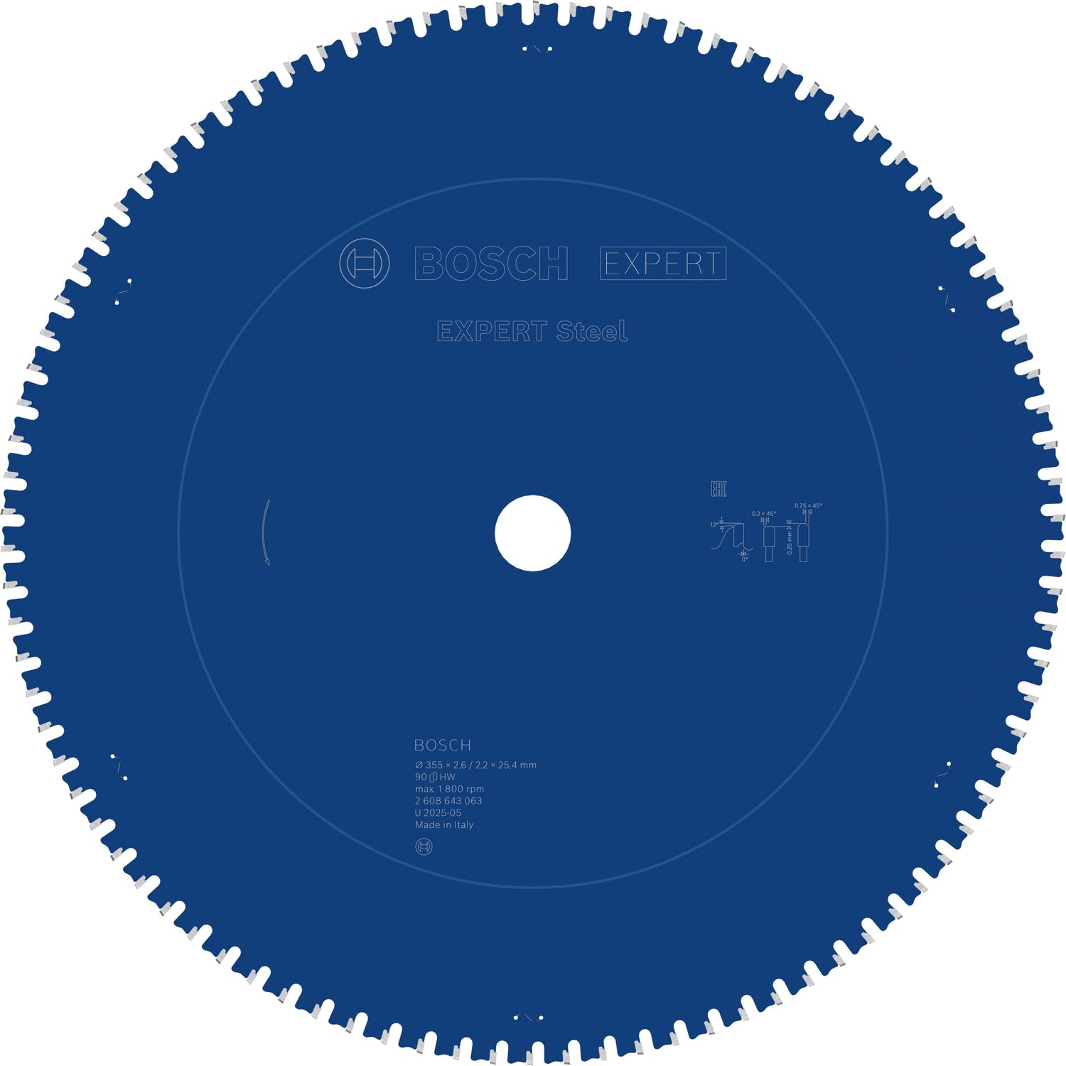 Bosch 2608643063 Circular Saw Blade Expert for Steel 355 X 25.4 X 2.6 Mm, 90