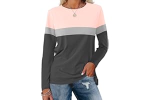 ORANDESIGNE Women's Long Sleeve Color Block Tunics Tops Round Neck Shirts Casual Blouses