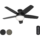 Hunter Fan 48 Inch Black Ceiling Fan with LED Light Kit and Handheld Remote, Low Profile Ceiling Fan for Bedroom, Living Room