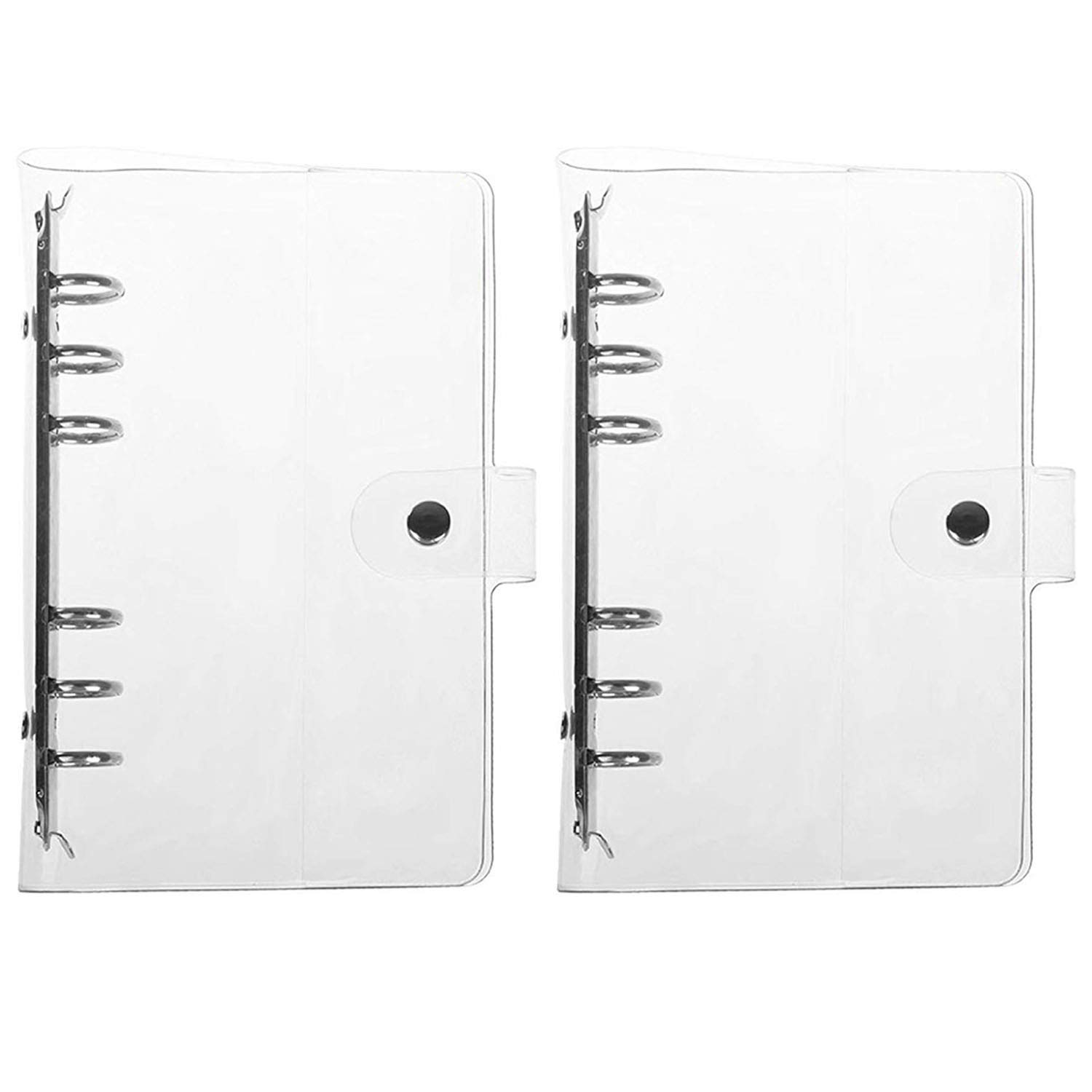 Pack of 2 Transparent Soft PVC 6-Ring Binder Cover w/Snap Button Closure for 6 hole Planner Pages Refill Insert (A6 Size)