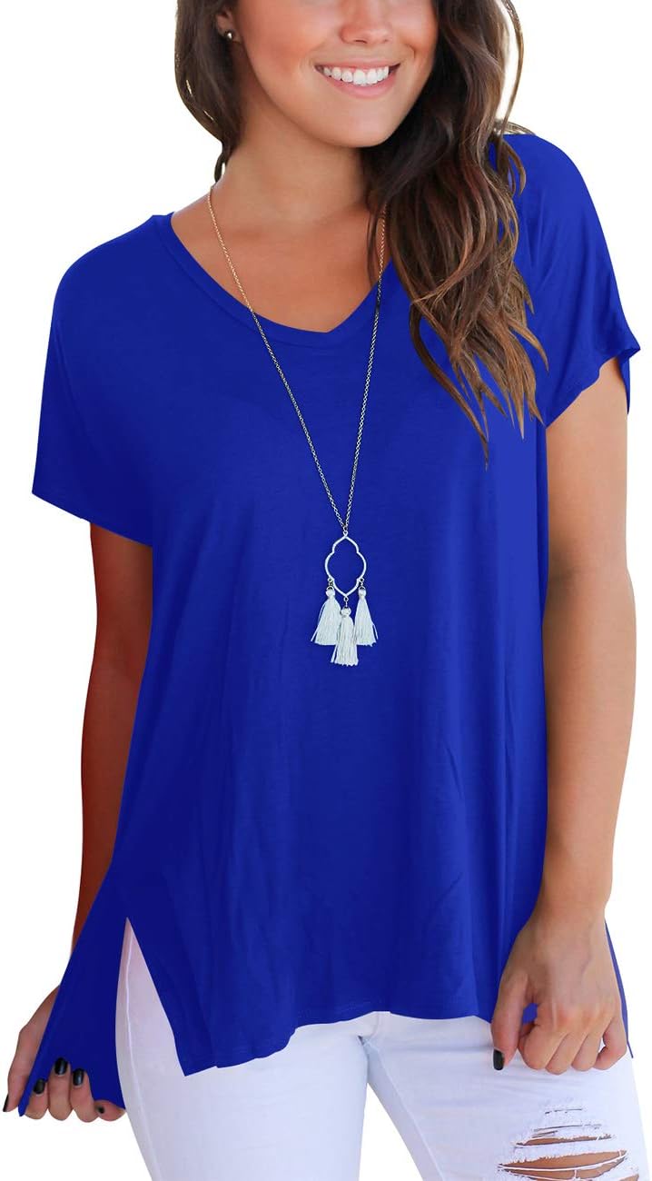 Aokosor Women's Short Sleeve High Low Loose T Shirt Basic Tee Tops with Side Split