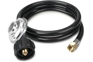 FATCANMA Propane Hose with QCC1 Low Pressure Propane Regulator, with 5 FT Propane Hose Outdoor Heater Replacement Part, for Most LP Gas Grill, Patio and Fire Pit Table, 3/8 inch Female Flare Nut