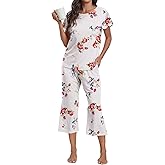 YUNDAI Womens Pajama Sets Short Sleeve Top With Capri Pants Sleepwear 2 Piece Lounge Set