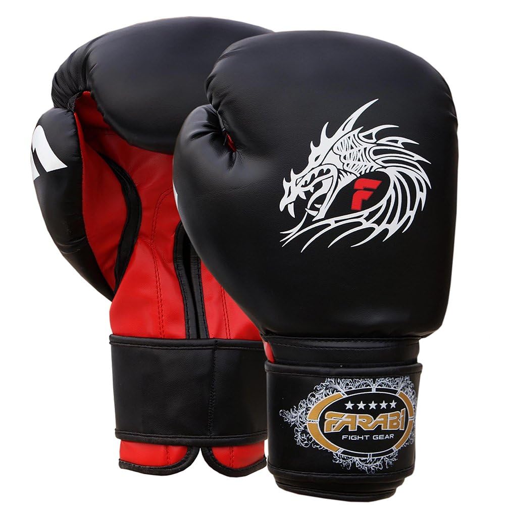 Farabi Sports Boxing Gloves Punching Gloves MMA Muay Thai Training Kickboxing Gloves (Black, 12-oz)