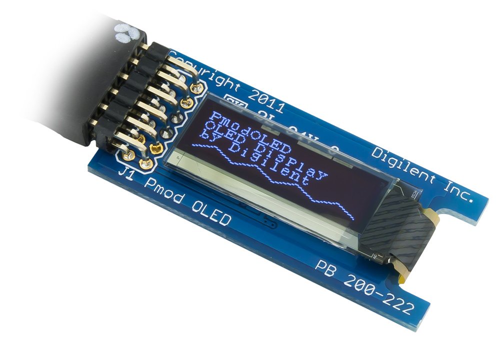 PmodOLED: 128 x 32 pixels monochrome organic LED.