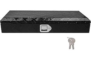 Edicapo 34.5" x 13" x 6.5" ATV/UTV Tool Box Front Storage Box with Latch and Keys Heavy Duty Aluminum Trailer Toolbox Organizer Black