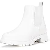 Vepose Women's Chelsea Ankle Boots Pull-On Low Heel Booties 9607 | Flat short boots with elastic side, round toe for casual daily