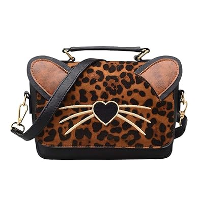 asiproper Women Cat Leopard Satchel Shoulder Bag Leather Handbag Sling Crossbody Messenger Bags