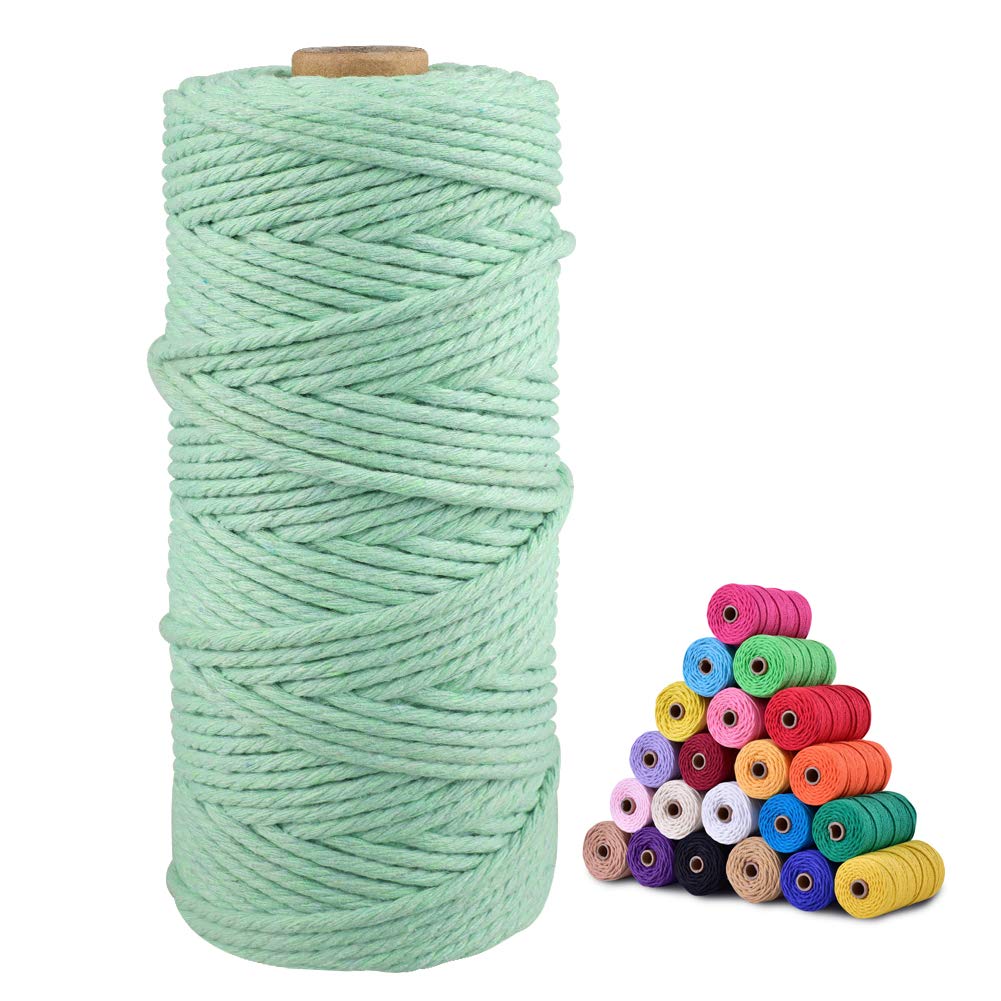 jijAcraft 3MM Macrame Cord, 100M Light Green Cotton String Twine for Crafts, Graden String Cotton Rope for DIY Crafts Wall Hanging Plant Hanger Knitting Bundling Wrapping