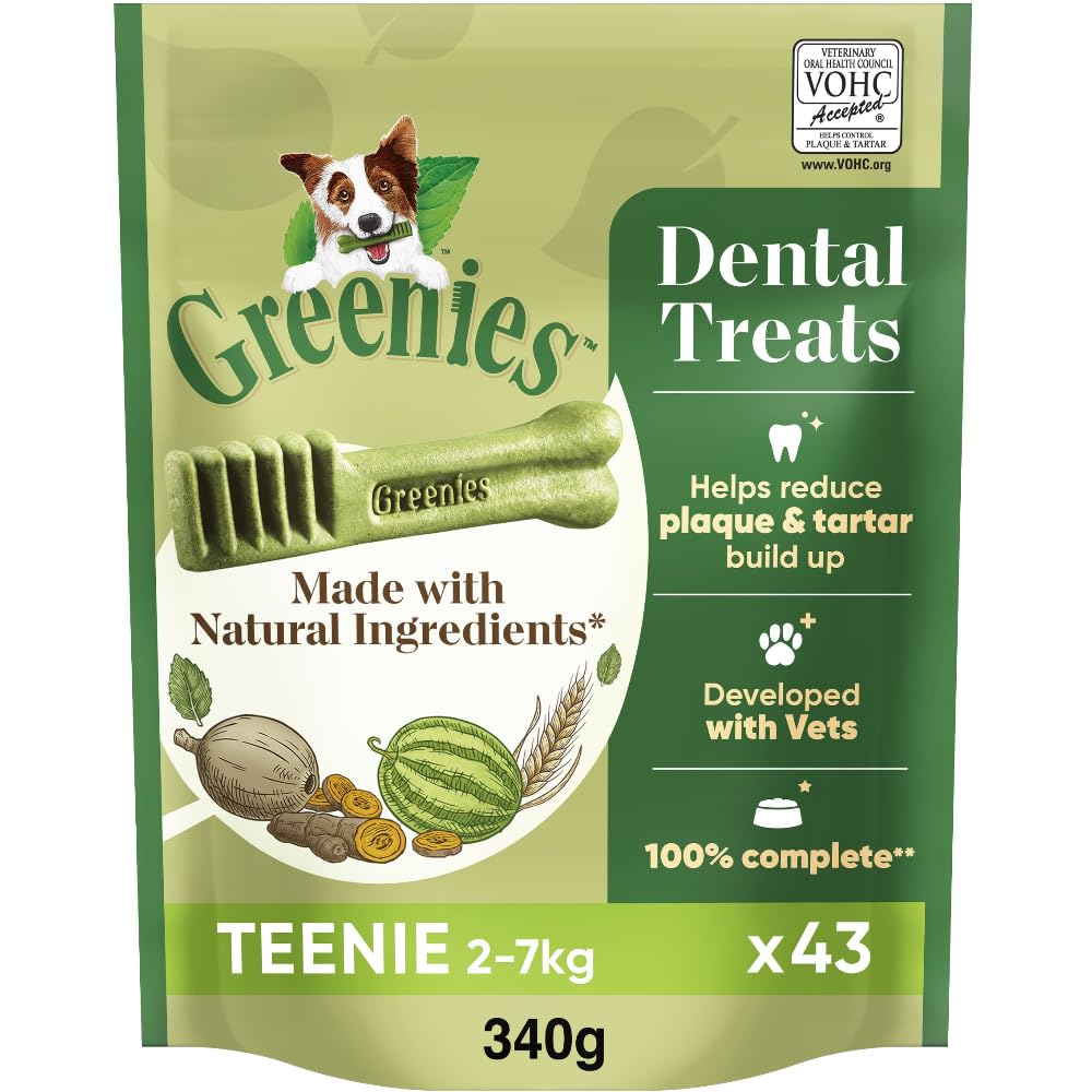 GREENIES Dental Sticks for small dogs weighing 2 to 7 kg - 43 chew sticks - Veterinary certified oral hygiene treats, 340g