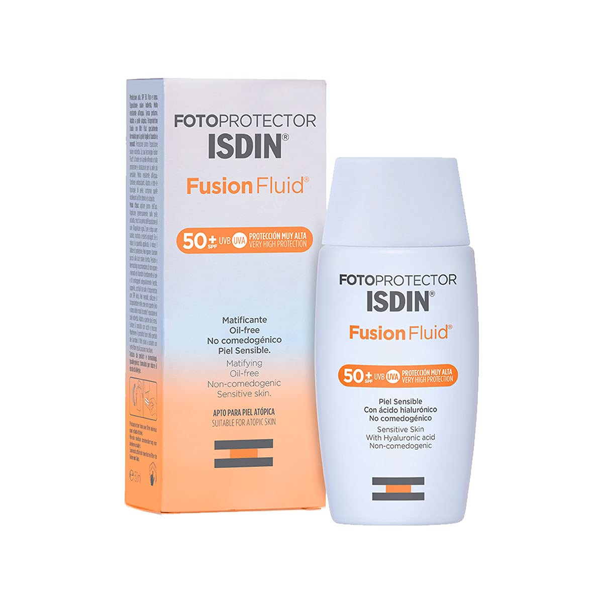 Fotoprotector ISDIN Fusion Fluid SPF 50+ - Protector solar facial, Matificante, Oil-free, No comedogenico, Apto para piel atópica, 50 ml