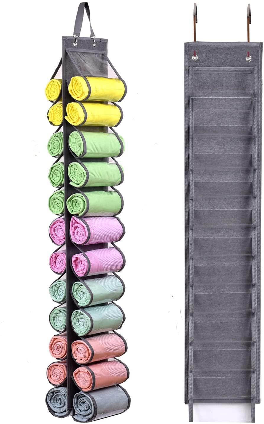 Leggings Organizer,Organizer for Clothes T-shirt Legging Roll Holder-Space Saving Storage Hanging Wardrobe Clothes Organizer 24 Roll (Grey)