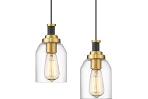 zeyu Modern Hanging Pendant Lights 2 Pack, Kitchen Pendant Lighting with Clear Glass Shade, Black and Gold Finish, ZG33M1L-2 BK+BG