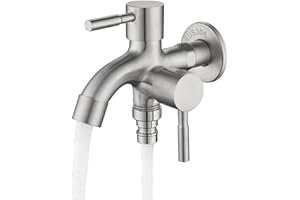 Outside Tap Kit Double Outlet Garden Tap 1/2 Inch Double Outdoor Tap Rust-Resistant Stainless Steel Water Faucet for Outdoor 
