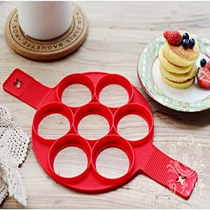 Silicone Pancake Molds,Flip Cooker - Non Stick Egg Pancake Maker Ring,Silicone Egg Ring Maker Pancake Mold Maker (Red)