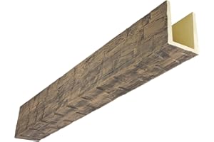 EKENA MILLWORK Heritage Timber Reclaimed Axed Cut Faux Wood Beam, 3-Sided (U-Beam), 3 1/2"W x 3 1/2"H x 96"L, Smokey Brown Finish