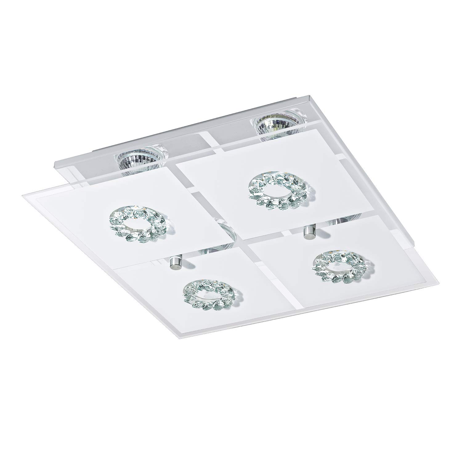 Eglo RONCATO/4 Wall and Ceiling Light, Chrome/Frosted with Crystal Rings 93783 E