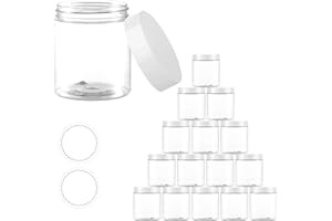 16 Pack 8 OZ Clear Plastic Jars with White Lids, Elumeiro Empty Round Cream Jar Refillable Cosmetic Containers for Storing Lotion, Slime, Scrub, Powder, Ointment, Rhinestone, Bath Salt