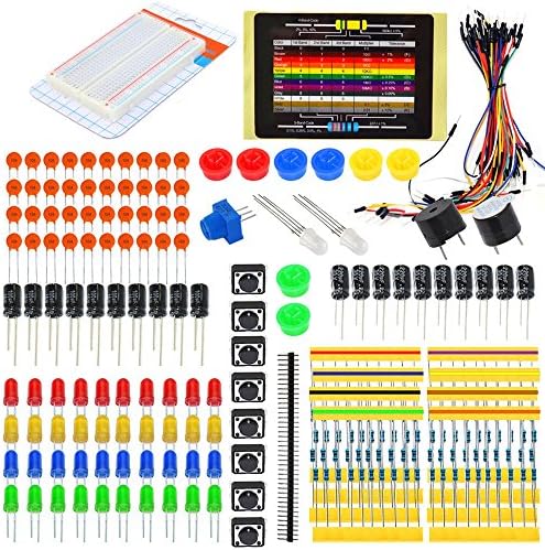 BONATECH Arduino Microcontrollers Electronic Component Kit with Different Resistances LED Lamps Breadboard Ceramic Capacitors Button Hats