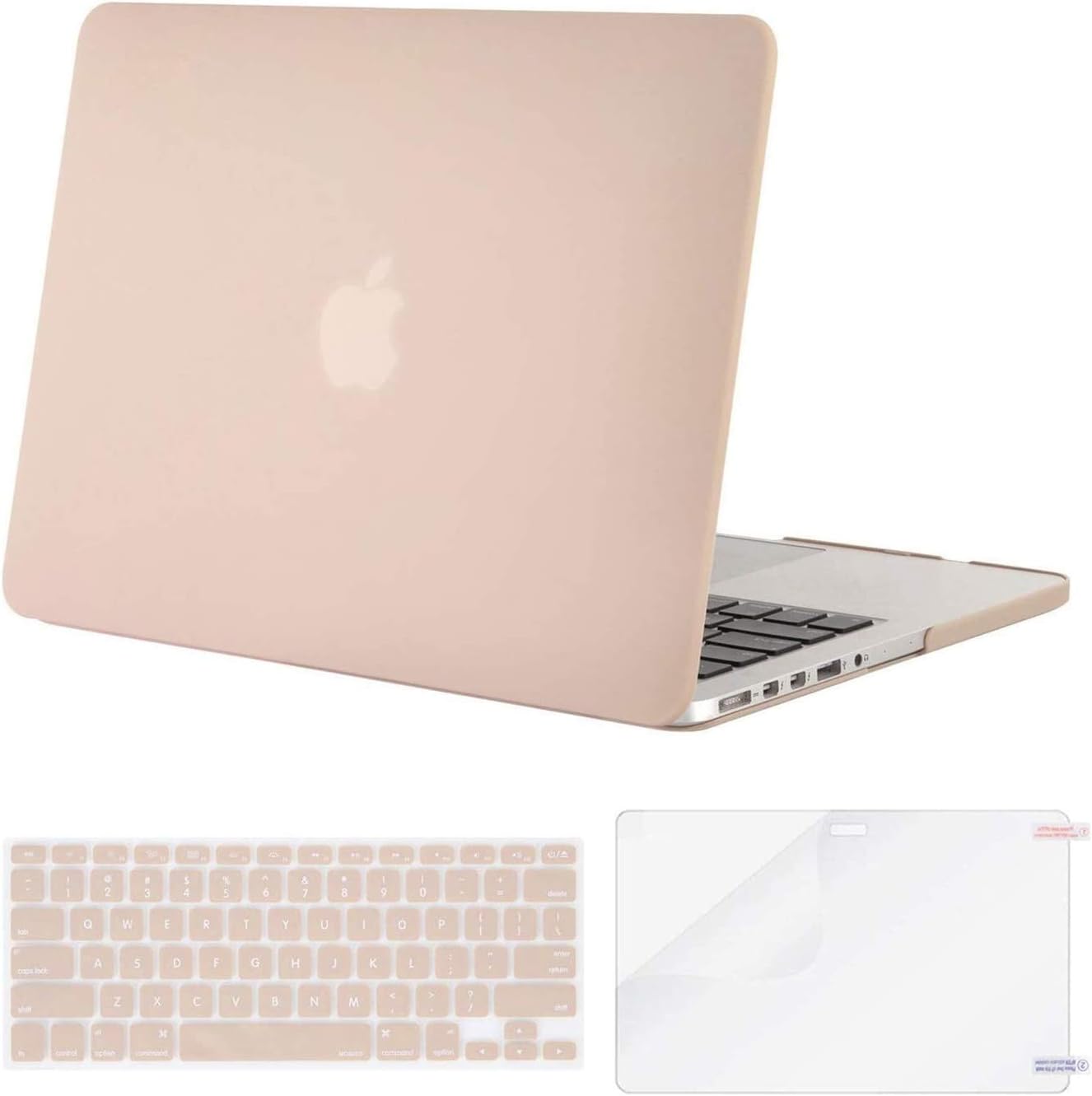 MOSISO Case Only Compatible with Older Version MacBook Pro Retina 13 inch (Models: A1502 & A1425) (Release 2015 - end 2012), Plastic Hard Shell Case & Keyboard Cover & Screen Protector, Camel