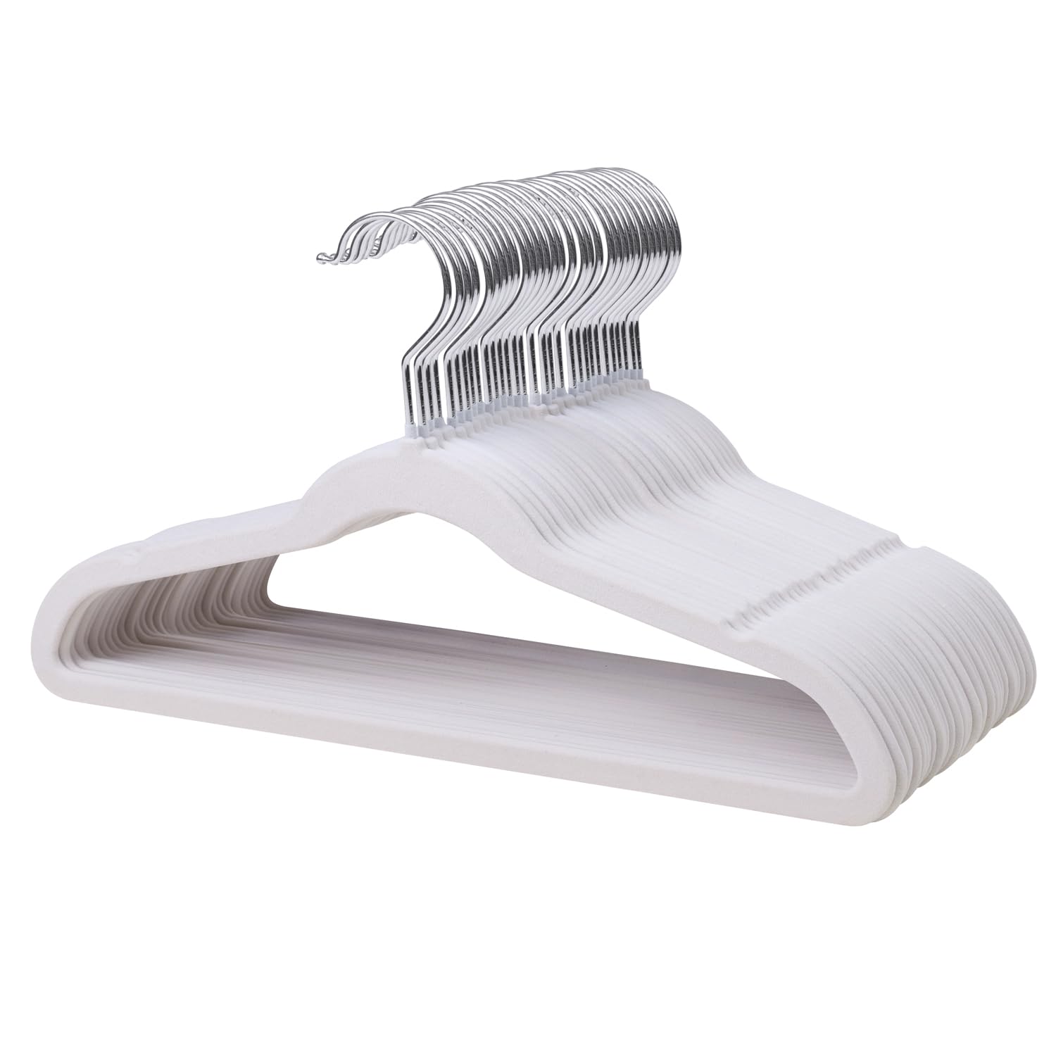 MangoKit Children's Velvet Non-Slip Hangers |32 Pack Space Saving Felt Hangers for Kids and Teenager Clothing and Coats - White