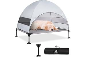 CJYMMFAN Elevated Dog Bed with 2024 Newest Canopy, Raised Outdoor Dog Bed with Powerful Anti-Slip Feet, Portable Pet Bed Cot with Larger Shade, Raised Large Dogs Cooling Bed for Camping, Indoor & Outdoor