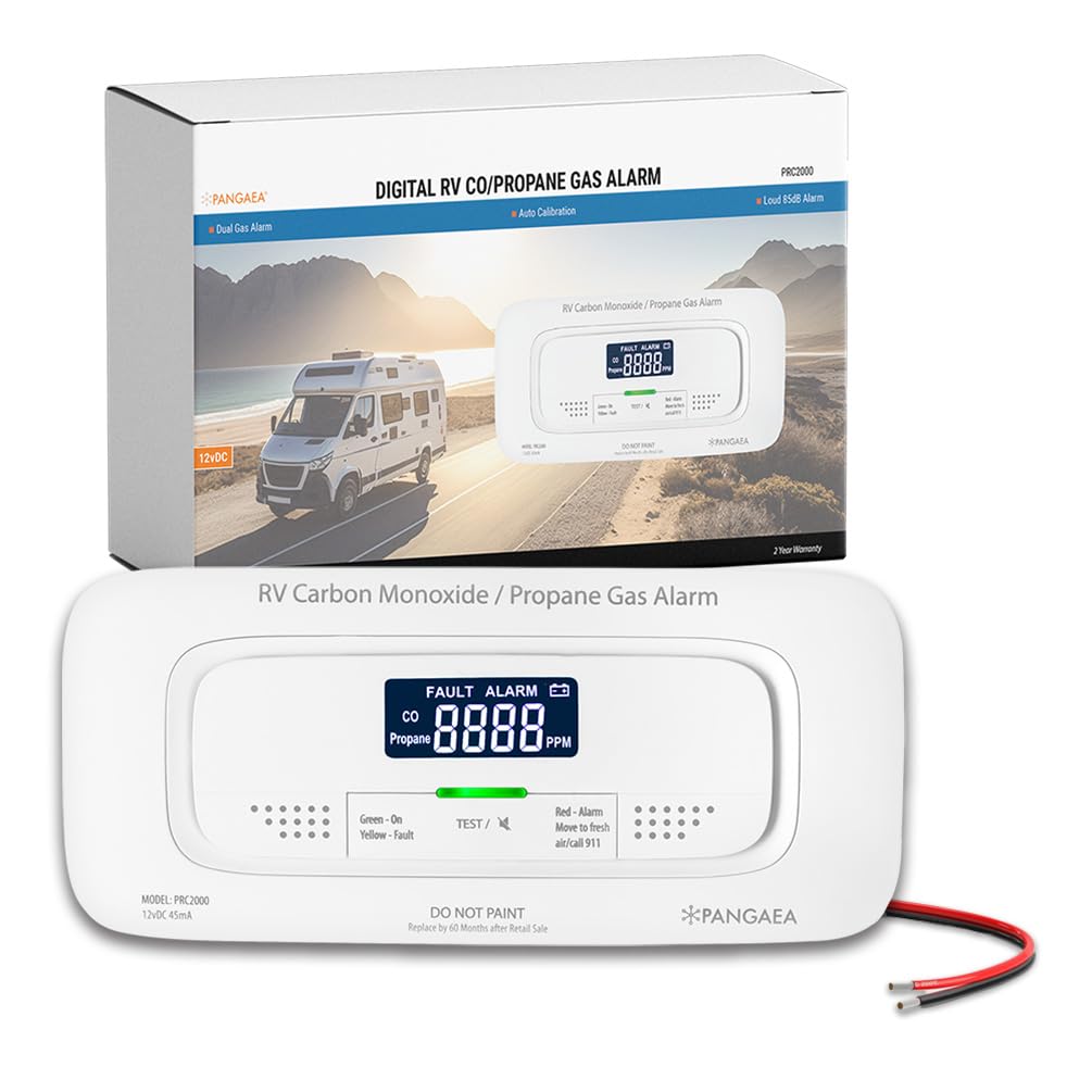 Photo 1 of PANGAEA RV Carbon Monoxide & Propane Dual Gas Detector - Hard-Wired DC 12V, Large LCD Display, 85dB Loud Alarm, Easy Reset/Test Button - Ultimate Safety for Your Adventures (Flush Mount - White)