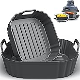 PINTAUR Square Silicone Air Fryer Liners for Ninja Crispi FN101GY FN101SG FN101ST FN101MT FN101PL for 4Qt & 6Cup, Reusable Basket Trays, 4-in-1 Portable Glass Airfryer Accessories