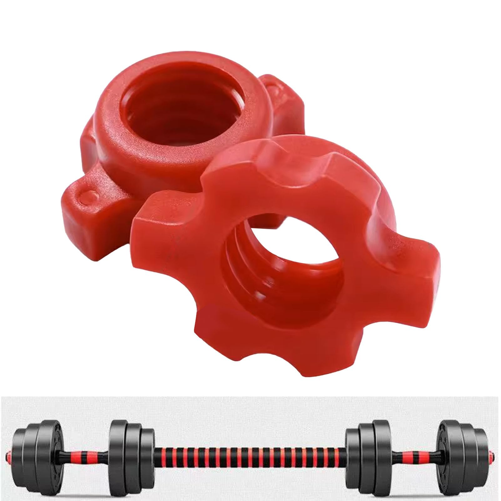 Buachois 2Pcs Dumbbell Nuts, Barbell Bar Hexagon Nuts Spinlock Collar Red Spinlock Collar Screw Anti Slip Stable Secure Deep Accurate Thread Dumbbell Accessory (Nut hole diameter 25mm)