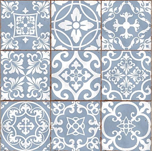 LPS Pack of 9 Mixed blue Victorian Moroccan retro traditional aged style Mosaic style tile transfers stickers bathroom kitchen stick on wall tile peel and stick Trendy retro
